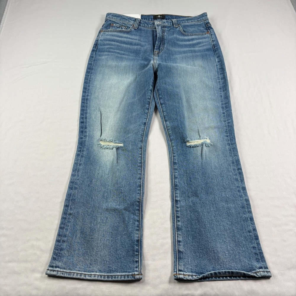 7 For All Mankind Bootcut Jeans Womens 31 Blue Hight Waist Slim Kick Distressed